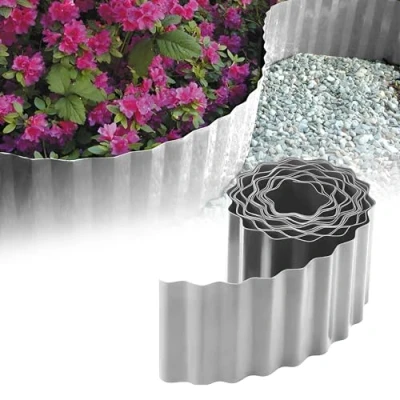 Afbeelding van GARDENIX Gegolfde bloembed, gazonrand, kunststof lengte 9 m, hoogte 25 cm, lichtgrijs