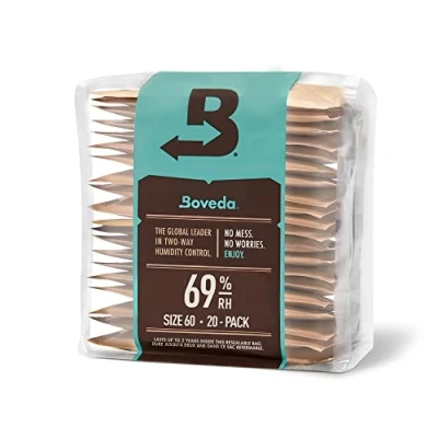 Afbeelding van Boveda voor sigaren/tabak 69% RV 2 way vochtregeling Maat 60 gebruik met elke 25 sigaren in een humidor Gepatenteerde technologie Hersluitbare zak 20 stuks