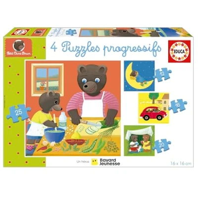 Afbeelding van Educa 4 progressieve kinderpuzzels Kleine bruine beer. puzzels voor ontwikkeling, behendigheid en plezier jongens meisjes. Aanbevolen vanaf 3 jaar (19884)