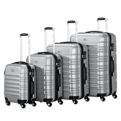 Afbeelding van Zelsius koffer set 4 stuks ABS hardshell met cijferslot, dubbele wielen en binnenscheidingswand handbagagekoffer, delig, trolley, groot, bagageset, grijs, kofferset