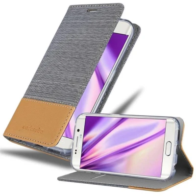 Afbeelding van Cadorabo Hoesje geschikt voor Samsung Galaxy S6 EDGE in LICHTGRIJS BRUIN Beschermhoes met magnetische sluiting, standfunctie en kaartvakje Book Case Cover Etui