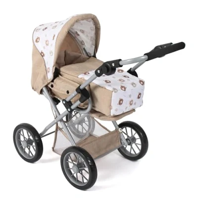 Afbeelding van Bayer Chic 2000 Poppenwagen Leni, 2 in 1 combipoppenwagen met uitneembare draagtas, kinderwagen voor poppen tot 46 cm formaat, beertje beige, 64 x 37 68