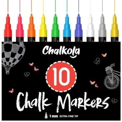 Afbeelding van Liquid krijtstiften (10 stuks) met goud en zilver extra fijne tip Dry Erase Marker Pens voor Blackboard, Windows, krijtborden, bistro 1 mm