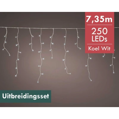 Afbeelding van Koppelbare ijspegels LED koel wit licht 7,35M 250 lampjes Uitbreidingsset