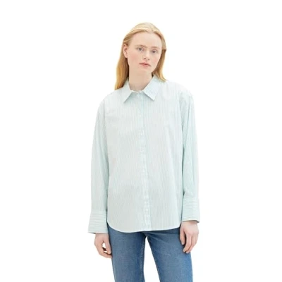 Afbeelding van TOM Tailor Denim Gestreiftes Loose FIT Overhemdblouse, Dames, Maat: Medium, Mint white stripe