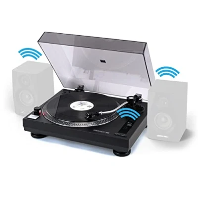Afbeelding van Reloop RT 1 BT draaitafel met riemaandrijving voor DJ en HiFi toepassingen, Bluetooth uitgang draadloze verbinding speakers, Voorgemonteerd Ortofon magnetisch cartridge systeem