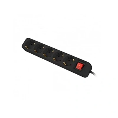 Afbeelding van lanberg Merkstekkerdoos model SCHUKO 5 OUTLETS strip met zwarte bescherming 1,5 m