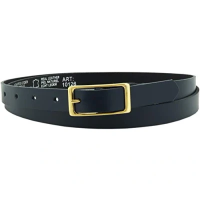 Afbeelding van Vascavi Leren riem voor dames, echt leer, gouden gesp, 2 cm breed, heupriem, jeansriem, casual jeans, smal, business, Made in Germany, donkerblauw, 90 Gesamtlänge 105