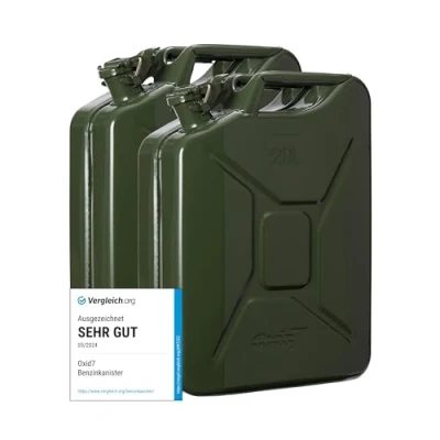Afbeelding van Oxid7 2 stuks 20 liter jerrycan brandstofjerrycan metaal met VN certificatie TÜV Rheinland gecertificeerd ontwerp getest voor benzine en diesel olijfgroen