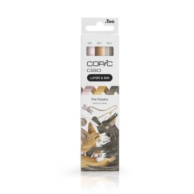 Afbeelding van Copic Ciao LAYER &amp; MIX &quot;Pet Palette&quot;, markerset met 3 verschillende kleuren, layout markers elk een medium brede punt en penseelpunt
