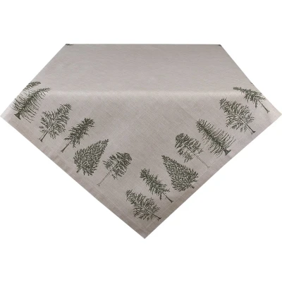 Afbeelding van Clayre &amp; Eef Tafelkleed 150x250 cm Beige Groen Katoen Rechthoek Dennenbomen
