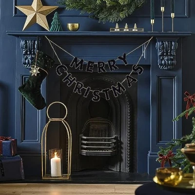Afbeelding van Ginger Ray Navy Velvet Kralen Merry Christmas Bunting Streamer Garland Opknoping Decoratie