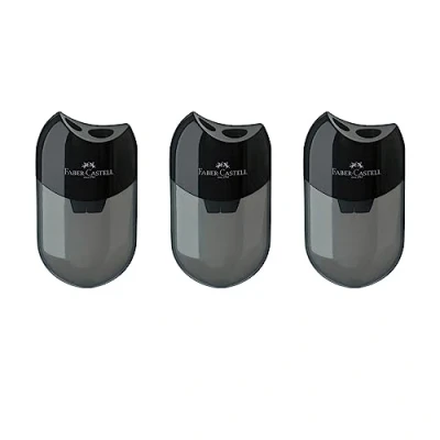Afbeelding van Faber Castell 205005 dubbele puntenslijper 183500, behuizing zwart/transparant, 3 stuks