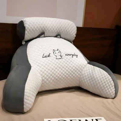 Afbeelding van LANPEW Leesskussen, rugkussen met armleuningen, leeskussen voor bed, bedstoel, rugleuning, rugsteun, kussencadeau lezen, werken en spelen (bonenfluweel grijs, 80 x 60 cm)