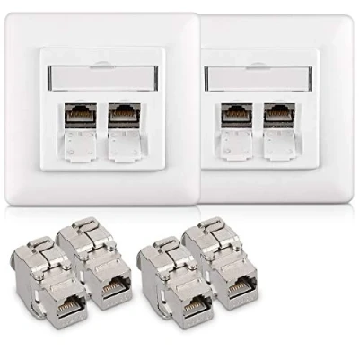 Afbeelding van kwmobile UTP contactdoos 4x keystone adapters voor CAT6A kabels 2x wandcontactdoos Met dubbele RJ45 poort afgeschermde metalen behuizing