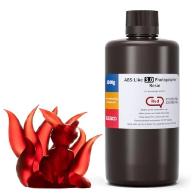 Afbeelding van ELEGOO ABS Like 3.0 3D printerhars, helderrood, 1000 g, uv hardende printerhars met hoge treksterkte en buigvastheid voor MSLA/LCD/DLP printer, helder rood