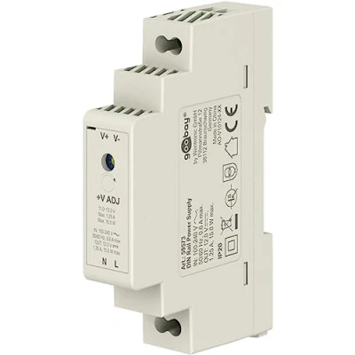 Afbeelding van Goobay 59573 DIN Rail voeding 12 V transformator ideaal voor de werking van bewakings en toegangssystemen/beltransformator V/deurintercomsysteem/belsysteem/DIN 1,25 A 15 W