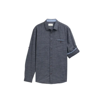 Afbeelding van TOM Tailor Regular FIT MIT Turnupfunktion Overhemd, Heren, Maat: XL, Navy white fil a dobby