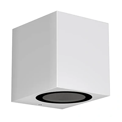 Afbeelding van ledscom.de wandlamp ALSE voor buiten, IP54, downlight, wit mat, hoekig, 1x GU10 max. 35W, buitenlamp, wandlamp, wandverlichting, Gu10, roestvrij