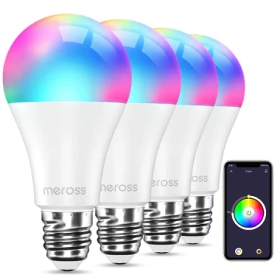 Afbeelding van Slimme LED lamp, Meross Wi Fi dimbare gloeilamp Smart Multicolour Lamp Equivalent 60W E27 2700K 6500K RGBCW Compatibel met Alexa, Google Home en SmartThings 4st.
