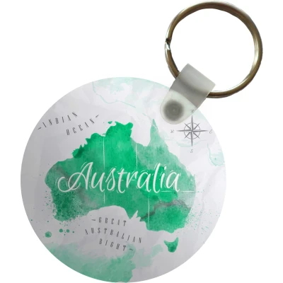 Afbeelding van Sleutelhanger Australië Wereldkaart Waterverf Plastic Rond Uitdeelcadeautjes