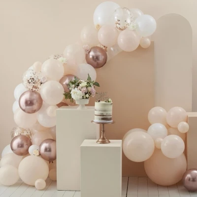 Afbeelding van Ballonnenboog kit rose goud, perzik, wit 70 ballonnen