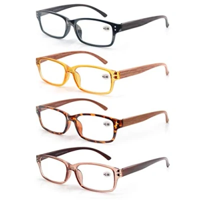 Afbeelding van MODFANS 4 stuks leesbrillen 1,75 voor heren en dames, goede bril, hoogwaardig, comfortabel, rechthoekig, houteffect, super leeshulp, mannen vrouwen