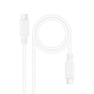 Afbeelding van NANOCABLE 10.01.2301 W USB C naar 3A kabel, voor mobiele telefoons, tablets, laptops enz. 2.0, laadt tot 3 ampère, mannelijk mannelijk, wit, 1 meter