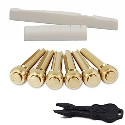 Afbeelding van Alnicov Akoestische Gitaar String End Bone Bridge Zadel &amp; Moer en 6 Messing Brug Pins met Puller voor