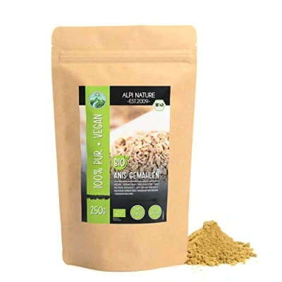Afbeelding van biologische anijs gemalen (250 g), biologisch anijspoeder, anijszaden van gecontroleerde teelt, 100% natuurlijk, zonder toevoegingen,