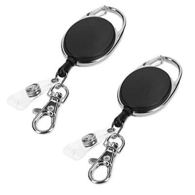 Afbeelding van kwmobile sleutelhanger met uittrekbaar koord Set van 2 stuks Uitschuifbare broekclip voor sleutels en pasje Uittrekbare pasjeshouder Zwart