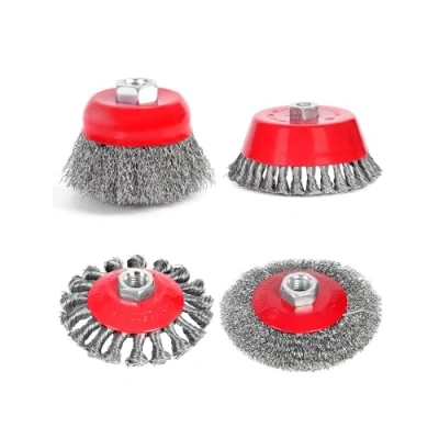 Afbeelding van Draadborstels voor haakse slijper, M14 Flex staal, schijfborstel reiniging en slijpwerkzaamheden, potborstel 75 mm, ronde borstel 100 mm
