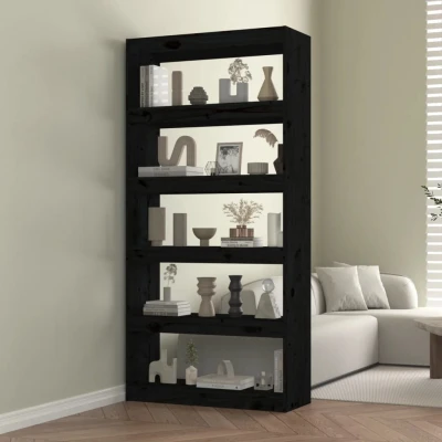 Afbeelding van Boekenkast/kamerscherm 80x30x167,4 cm massief grenenhout zwart