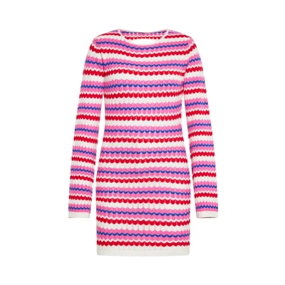 Afbeelding van ebeeza Gebreide jurk blauw / lichtroze rood wolwit