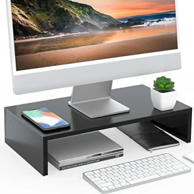 Afbeelding van FITUEYES Houten Monitorstandaard PC Laptop Computerscherm Verhoger, Monitor Printer Verhoger voor Bureaus 42,5x23,5x10cm Max. Belasting:15 kg Zwart DT104201WB