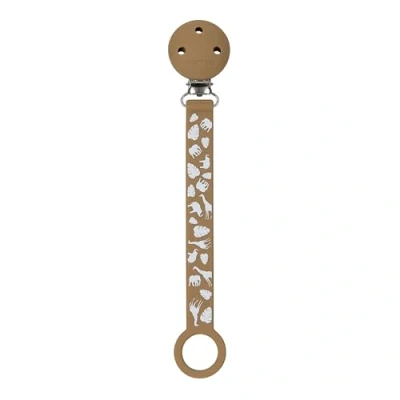 Afbeelding van Nattou Silicone Fopspeenketting met Universele Bevestiging 21 cm Mokka Patroon