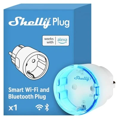 Afbeelding van Shelly AZ Plug Wit, WiFi &amp; Bluetooth gestuurd slim stopcontact met stroombewaking, frustratievrije installatie, werkt Alexa, domotica, stembediening, geen hub nodig