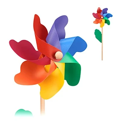 Afbeelding van Relaxdays windmolen regenboog set van 2 windspel bloem tuinsteker tuindecoratie