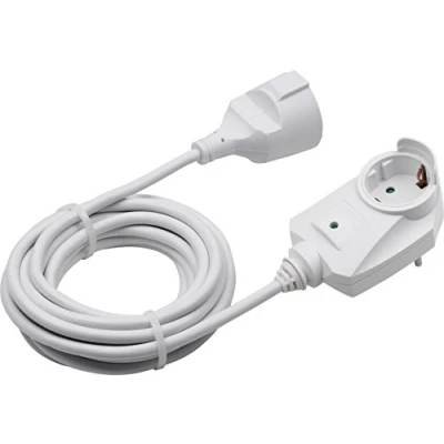 Afbeelding van Meister 7430670 veiligheidscontactverlenging met extra stekker IP20 binnenruimte/Powersplit/verlengkabel overspanningsbeveiliging/Schuko verlenging, 5 m kabel, wit