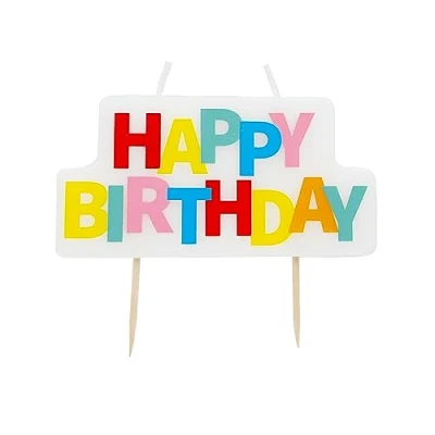 Afbeelding van Talking Tables Kleurrijke Happy Birthday blokkaars met houten stokhouders, uniseks, voor elke leeftijd, taarttopper, decoratie jongens of meisjes