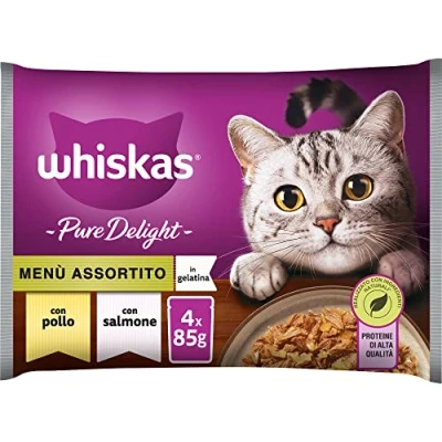 Afbeelding van Whiskas Pure Delight menu gesorteerd 1+ jaar, natvoer voor katten, 13 verpakkingen met elk 4 zakjes x 85 g (52 in totaal)
