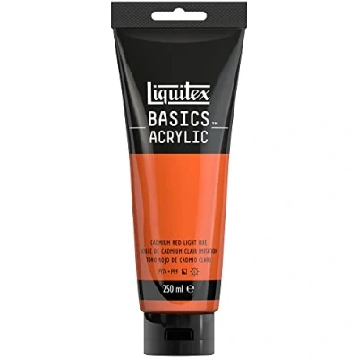 Afbeelding van Liquitex Basics 88700231 Monopigmenteerde acrylverf, kunstenaarspigmenten, lichtecht, gemiddelde viscositeit, archiefkwaliteit, zijdeglanzende afwerking, 250ml Cadmium Red Light Hue