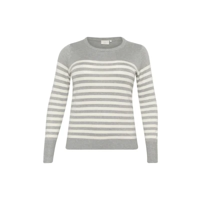Afbeelding van Kaffe Curve Striped Trui, Dames, Maat: 50/52, Grey melange turtledove stripe