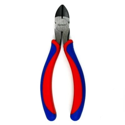 Afbeelding van INGDAUM® Zijsnijder, draadsnijder, 160 mm, met tweecomponentengrepen rood blauw voor reparaties, montage, buigen en snijden
