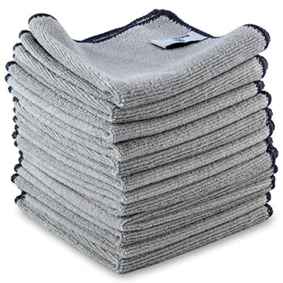 Afbeelding van ELEXACLEAN Microvezeldoeken, auto, badkamer, keuken (grijs, 12 stuks, 30 x cm), universele poetsdoeken voor huishouden en raam, lak, motorfiets