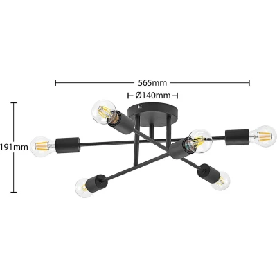Afbeelding van Lindby plafondlamp 6 lichts ijzer H: 19 cm E27 zwart
