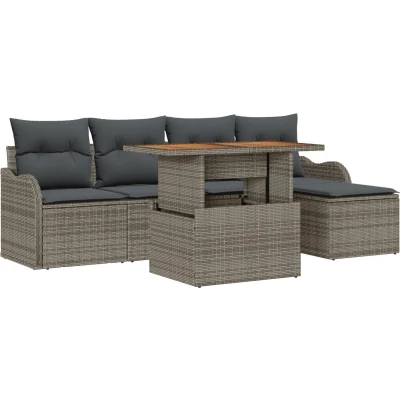 Afbeelding van vidaXL 6 delige Tuin Sofa Set met Kussens Grijs Poly Rattan