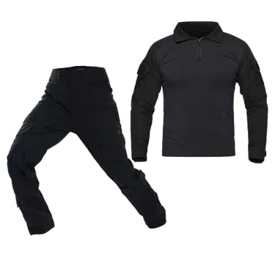Afbeelding van Airsoft Camouflagepak Heren BDU Uniform Paintball Combat Shirt Tactische Militaire Broek Lange Mouwen Multi pocket Duty Jacht Kleding (Zwart, S)