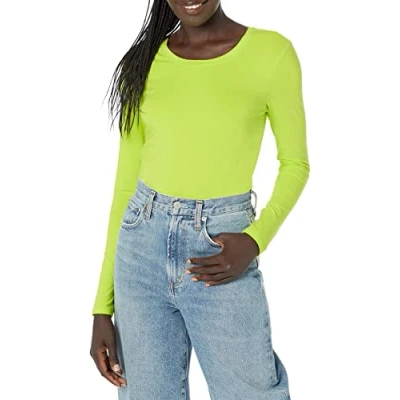 Afbeelding van Amazon Essentials Dames Classic Fit T shirt met lange mouwen en ronde hals (verkrijgbaar in grote maten), limoengroen, 2X