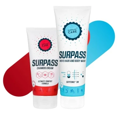 Afbeelding van SURPASS Mannen Fiets Bundel, Chamois Crème Voor Fietsers &amp; Magnesium Douchegel, Anti Schaaf Crème, Chub Rub Hydraterende Bodywash, Bodywash Na Intensieve Workout (170ml+250ml)